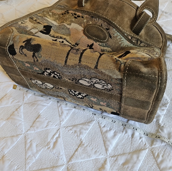 Vintage The French Company Suede Countryside Tapestry Luggage Handbag - Picture 2 of 13